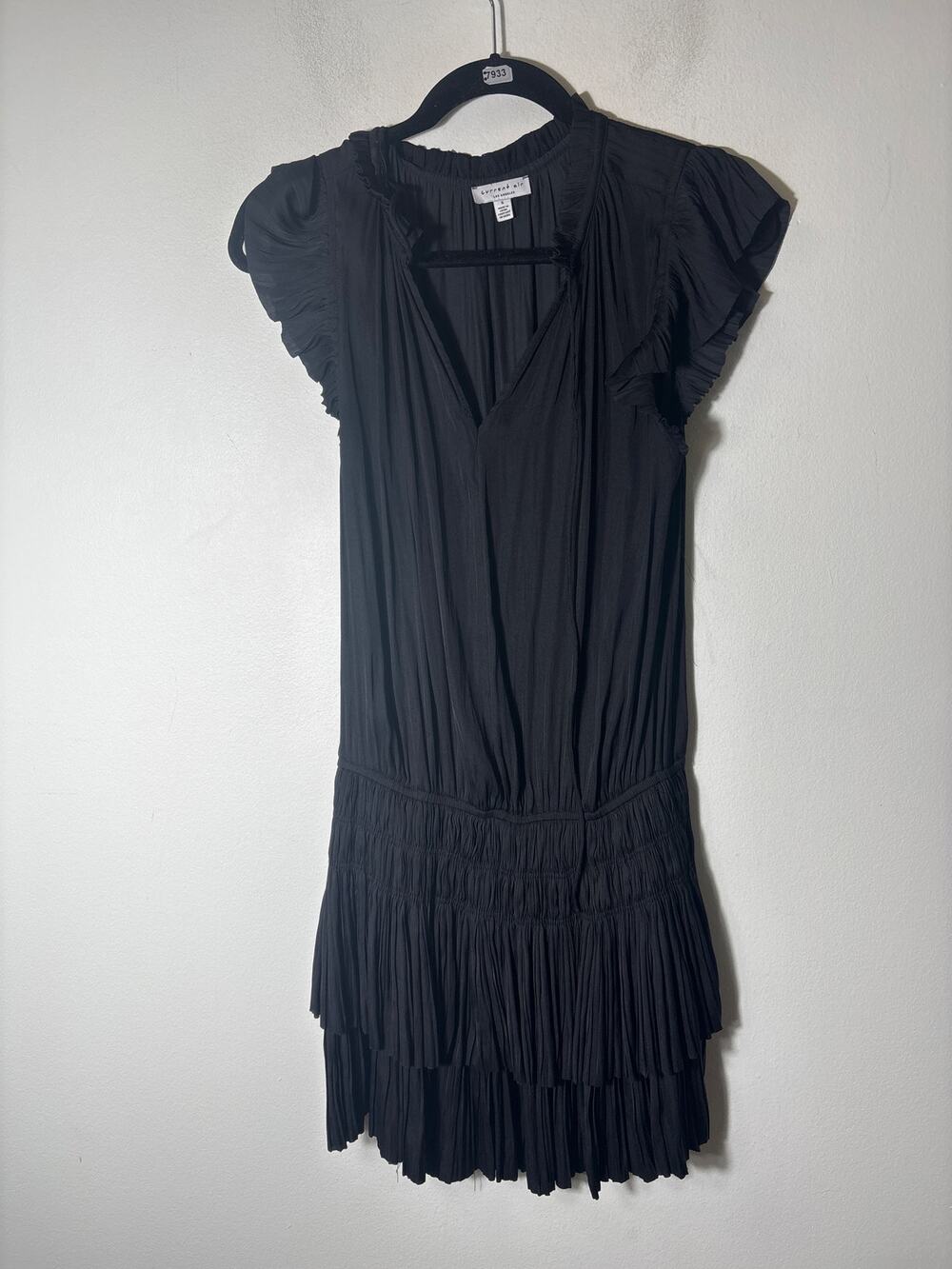 Current Air  Black Flutter Sleeve Smocked Waist Ruffle Skirt Mini Dress Sz S